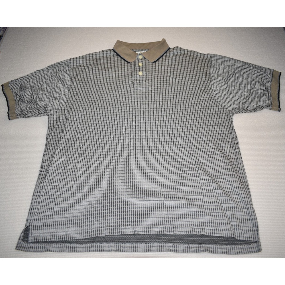 Polo Shirt Bill Blass Studio Mens Size XL Short Sleeve Brown Check